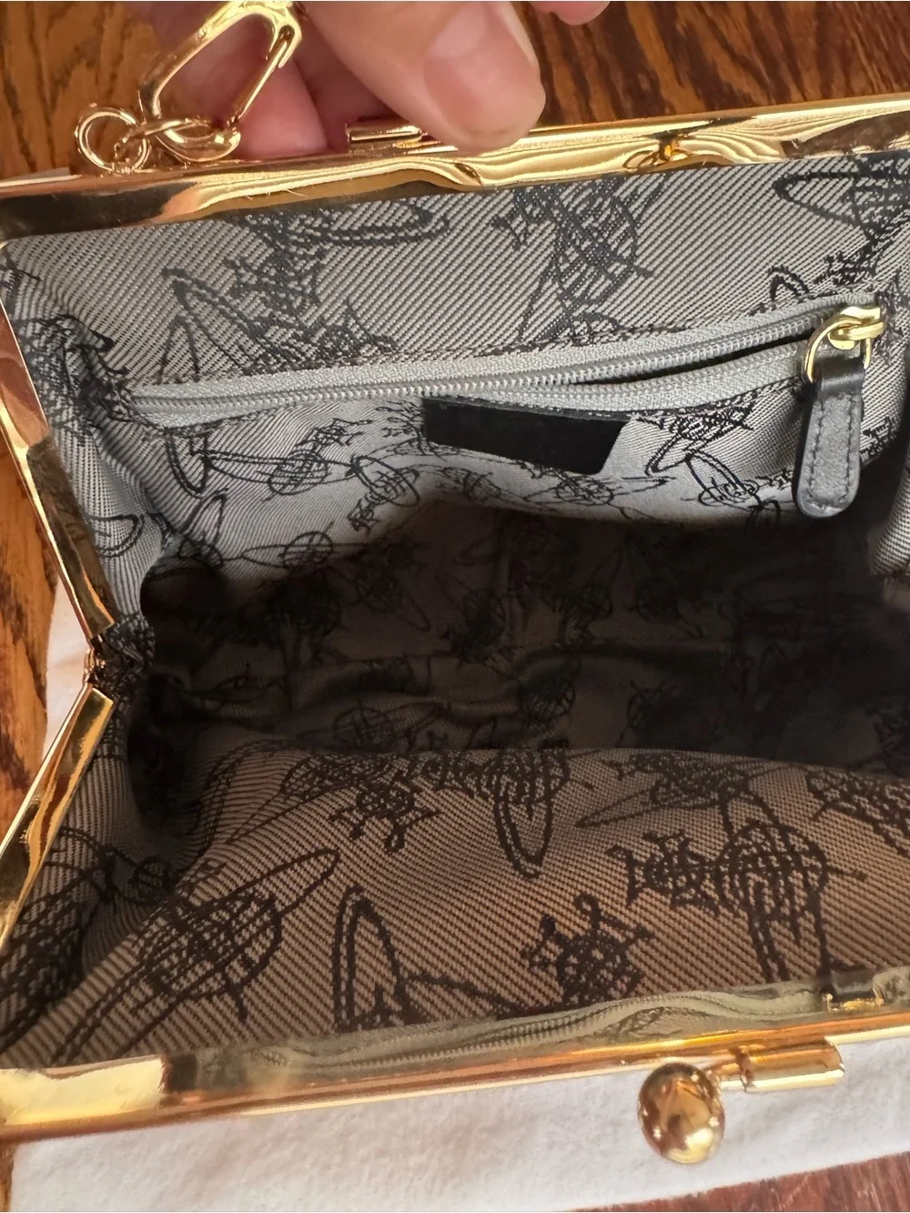 Vivienne Westwood Black Patent Croc-Embossed Frame Clutch with Gold Hardware